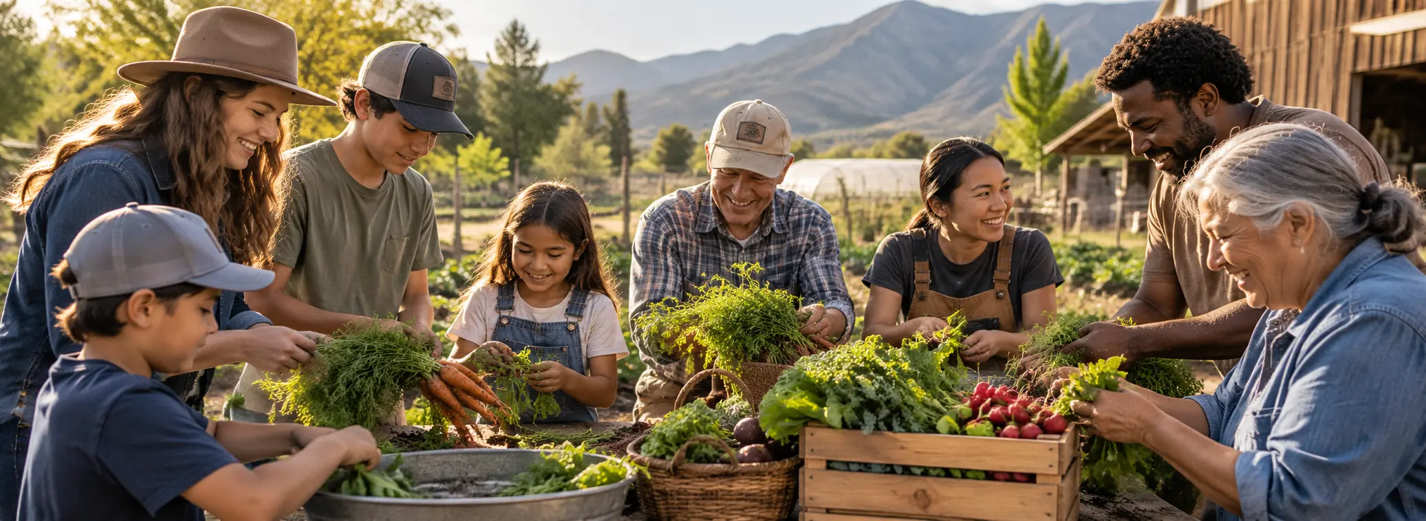 Illustration of neighbors tending a community garden